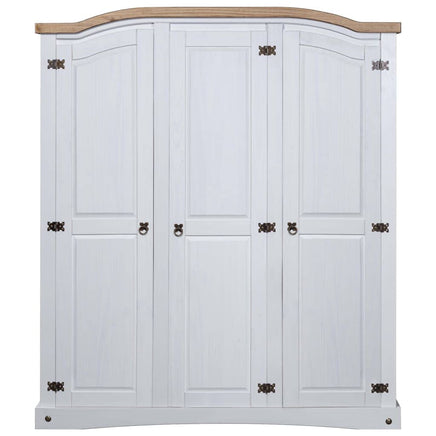 Wardrobe Mexican Pine Corona Range 3 Doors White bedroom furniture Kings Warehouse