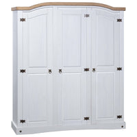 Wardrobe Mexican Pine Corona Range 3 Doors White bedroom furniture Kings Warehouse