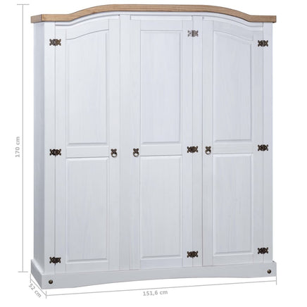 Wardrobe Mexican Pine Corona Range 3 Doors White bedroom furniture Kings Warehouse