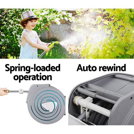 Water Hose Reel 30M Retractable Garden Auto Rewind Brass Spray Gun Home & Garden Kings Warehouse