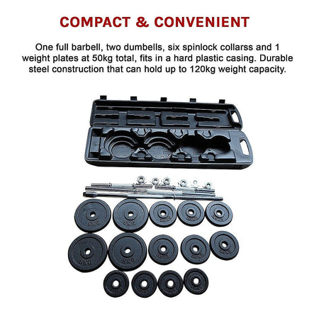 Weight Set Barbell Dumbell Dumb Bell Gym 50kg Plate Sports & Fitness Kings Warehouse