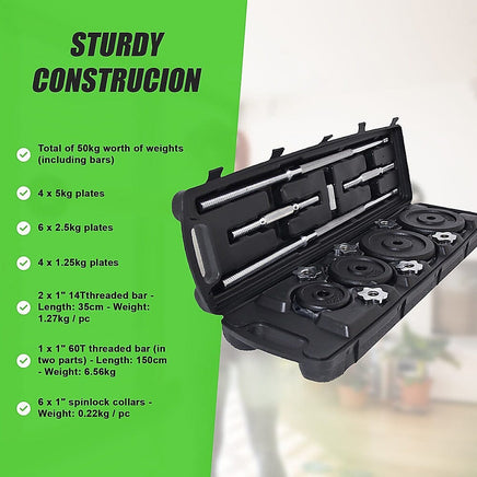 Weight Set Barbell Dumbell Dumb Bell Gym 50kg Plate Sports & Fitness Kings Warehouse