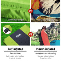 Weisshorn Self Inflating Mattress Camping Sleeping Mat Air Bed Pad Double Green Outdoor Recreation Kings Warehouse