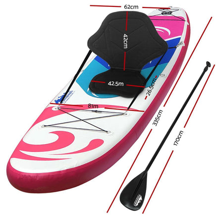 Weisshorn Stand Up Paddle Board 11ft Inflatable SUP Surfboard Paddleboard Kayak Surf Pink Outdoor Recreation Kings Warehouse