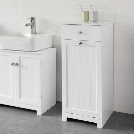 White Bathroom Cabinet with Laundry Basket and Drawer Kings Warehouse