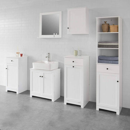 White Bathroom Cabinet with Laundry Basket and Drawer Kings Warehouse