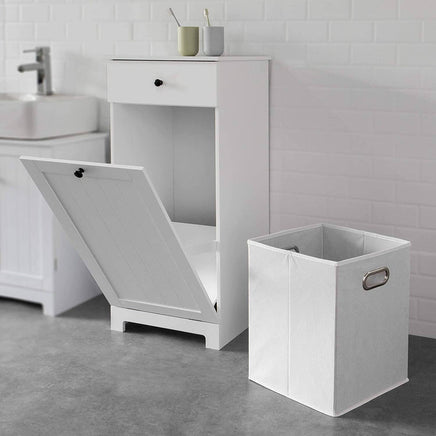 White Bathroom Cabinet with Laundry Basket and Drawer Kings Warehouse