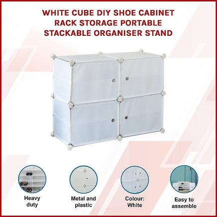 White Cube DIY Shoe Cabinet Rack Storage Portable Stackable Organiser Stand Furniture Kings Warehouse