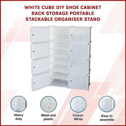 White Cube DIY Shoe Cabinet Rack Storage Portable Stackable Organiser Stand Furniture Kings Warehouse