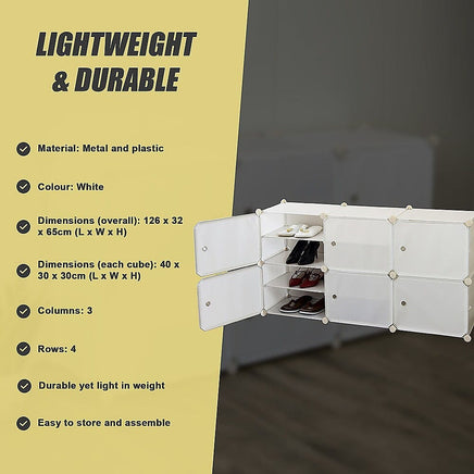 White Cube DIY Shoe Cabinet Rack Storage Portable Stackable Organiser Stand Furniture Kings Warehouse