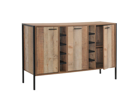 Wine Cabinet with 2 Strorage and open Selves Bar Cabinet Cupboard in Oak Colour Furniture Kings Warehouse