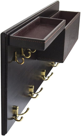 Wood Entryway Coat Rack with 2 Leather Tray(Brown) living room Kings Warehouse