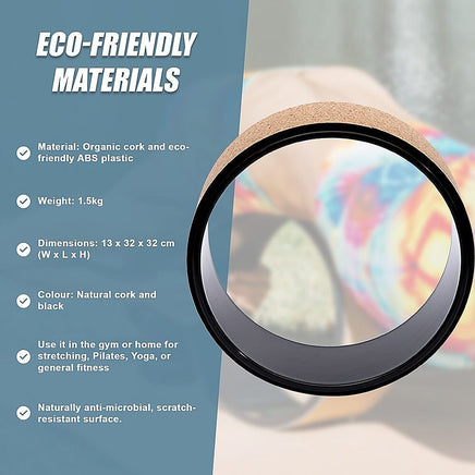 Yoga Pilates Wheel Cork Circle Prop Back Chest Hips Abdomen Stretch Roller Sports & Fitness Kings Warehouse