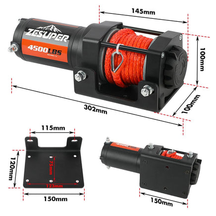 ZESUPER 12V Winch 4500LBS Electric Winch ATV Winch Synthetic Rope BOAT Trailer Auto Accessories Kings Warehouse