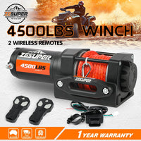 ZESUPER 12V Winch 4500LBS Electric Winch ATV Winch Synthetic Rope BOAT Trailer Auto Accessories Kings Warehouse