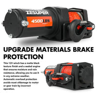 ZESUPER 12V Winch 4500LBS Electric Winch ATV Winch Synthetic Rope BOAT Trailer Auto Accessories Kings Warehouse