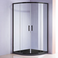 100 x 100cm Rounded Sliding 6mm Curved Shower Screen with Base in Black Kings Warehouse