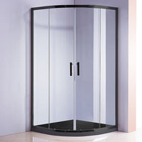 100 x 100cm Rounded Sliding 6mm Curved Shower Screen with Base in Black Kings Warehouse 