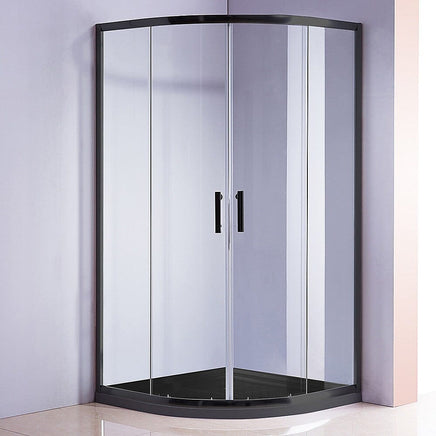 100 x 100cm Rounded Sliding 6mm Curved Shower Screen with Base in Black Kings Warehouse