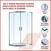 100 x 100cm Rounded Sliding 6mm Curved Shower Screen with Base in Chrome Kings Warehouse