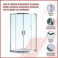 100 x 100cm Rounded Sliding 6mm Curved Shower Screen with Base in Chrome Kings Warehouse 