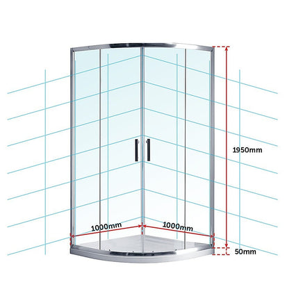 100 x 100cm Rounded Sliding 6mm Curved Shower Screen with Base in Chrome Kings Warehouse