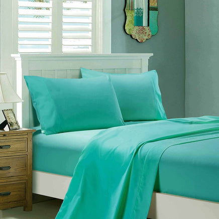 1000TC Ultra Soft Double Size Bed Teal Flat & Fitted Sheet Set Kings Warehouse
