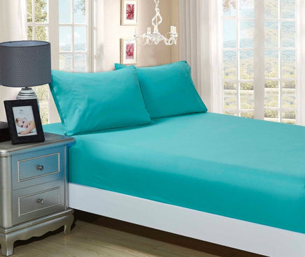1000TC Ultra Soft Fitted Sheet & 2 Pillowcases Set - Queen Size Bed - Teal Kings Warehouse