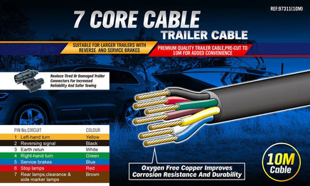 10M X 7 Core Wire Cable Trailer Cable Automotive Boat Caravan Truck Coil V90 PVC Kings Warehouse