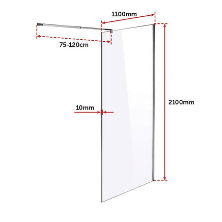 1100 x 2100mm Frameless 10mm Safety Glass Shower Screen Kings Warehouse