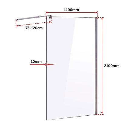 1100 x 2100mm Frameless 10mm Safety Glass Shower Screen Kings Warehouse