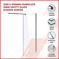 1100 x 2100mm Frameless 10mm Safety Glass Shower Screen Kings Warehouse