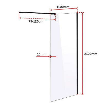 1100 x 2100mm Frameless 10mm Safety Glass Shower Screen Kings Warehouse