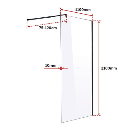 1100 x 2100mm Frameless 10mm Safety Glass Shower Screen Kings Warehouse