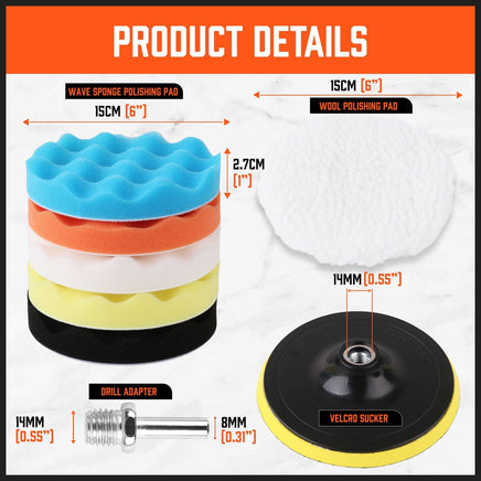 11Pc 6" Buffing Waxing Polishing Pads Kit Sponge Pad Set For Car Polisher Drill Kings Warehouse