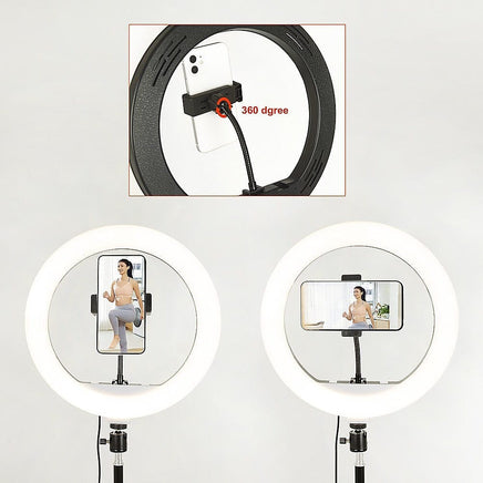 12 Inch LED Video Ring Light with Tabletop Light Stand and Phone Holder Black Kings Warehouse