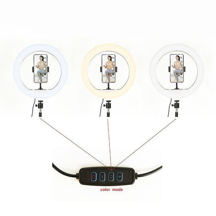 12 Inch LED Video Ring Light with Tabletop Light Stand and Phone Holder Black Kings Warehouse