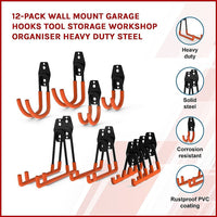12-Pack Wall Mount Garage Hooks Tool Storage Workshop Organiser Heavy Duty Steel Kings Warehouse 