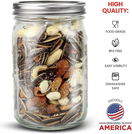 12 Pieces Canning Jars - 480ml Mason Jar Empty Glass Spice Bottles with Airtight Lids and Labels Appliances Supplies Kings Warehouse