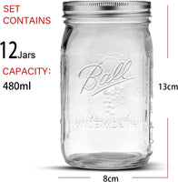 12 Pieces Canning Jars - 480ml Mason Jar Empty Glass Spice Bottles with Airtight Lids and Labels Appliances Supplies Kings Warehouse