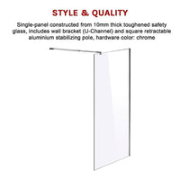 1200 x 2000mm Frameless 10mm Safety Glass Shower Screen Kings Warehouse