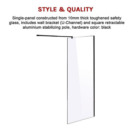 1200 x 2100mm Frameless 10mm Safety Glass Shower Screen Kings Warehouse