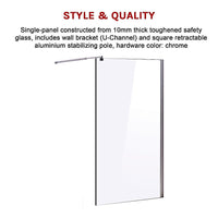 1200 x 2100mm Frameless 10mm Safety Glass Shower Screen Kings Warehouse