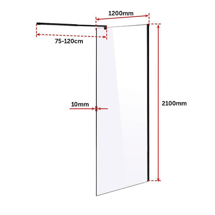 1200 x 2100mm Frameless 10mm Safety Glass Shower Screen Kings Warehouse