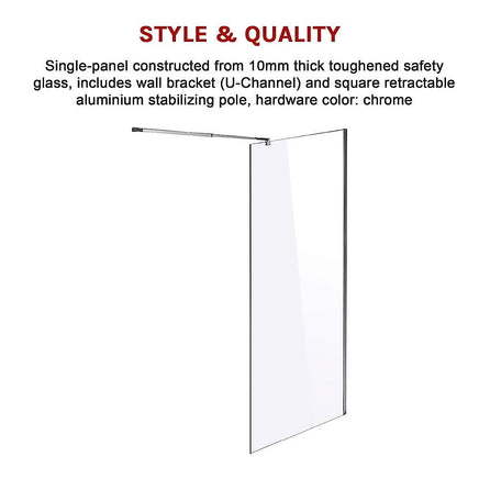 1200 x 2100mm Frameless 10mm Safety Glass Shower Screen Kings Warehouse