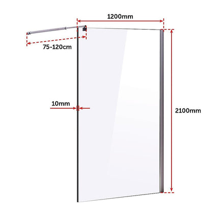 1200 x 2100mm Frameless 10mm Safety Glass Shower Screen Kings Warehouse