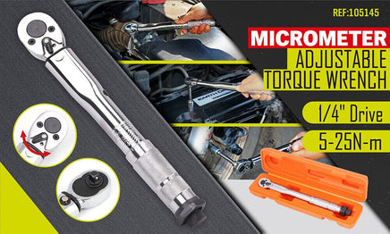 1/4" Drive Click Torque Wrench 5-25NM Ratchet Spanner Adjustable Hand Repair New Kings Warehouse