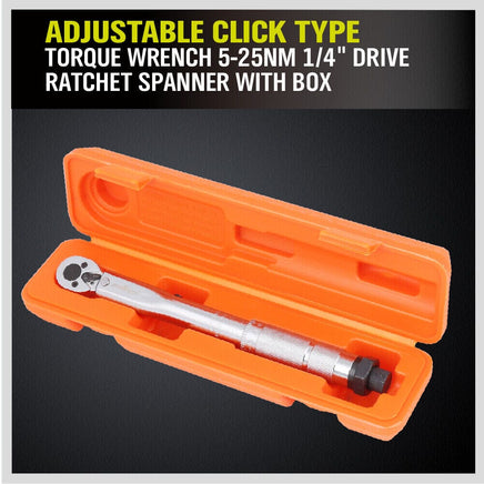 1/4" Drive Click Torque Wrench 5-25NM Ratchet Spanner Adjustable Hand Repair New Kings Warehouse