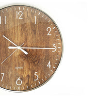 14-inch Round Wall Clock Silent Non-Ticking Quartz Battery Operated Wood Grain Kings Warehouse