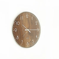 14-inch Round Wall Clock Silent Non-Ticking Quartz Battery Operated Wood Grain Kings Warehouse